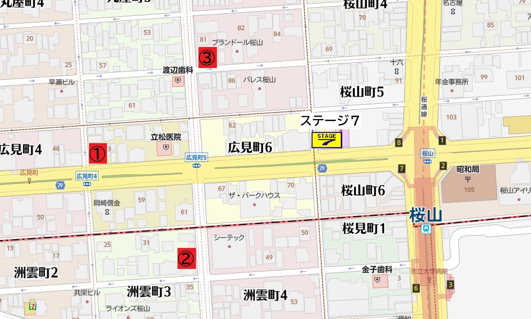 ステージ７桜山店 駐車場案内 地図